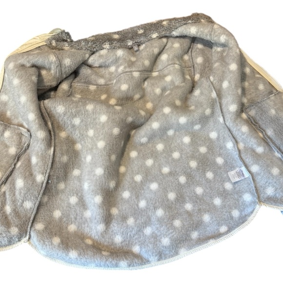 Talbots Sherpa Woven Trim Jacket ‎ Gray & Cream Dot Small Petite Cozy - Picture 7 of 10